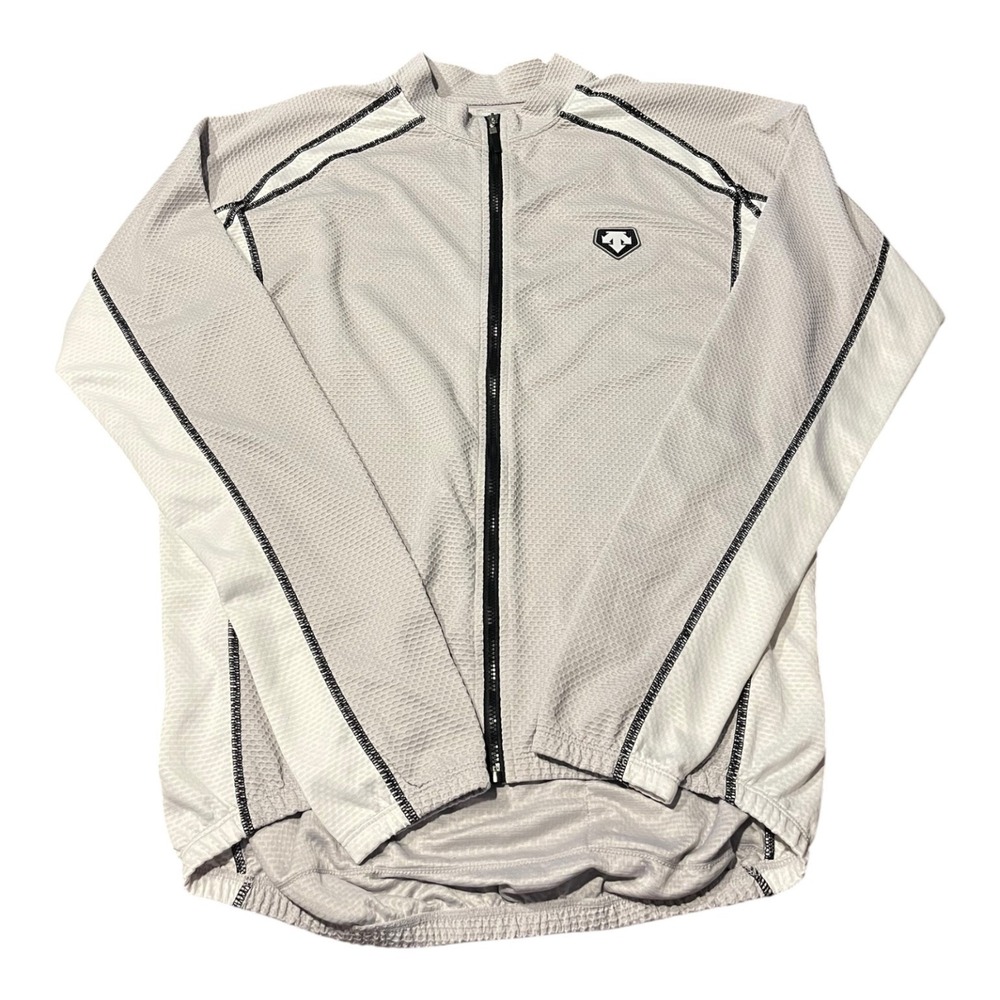 DESCENTE Women's Cycling Jersey L Grey White Full Zip Long Sleeve Pockets